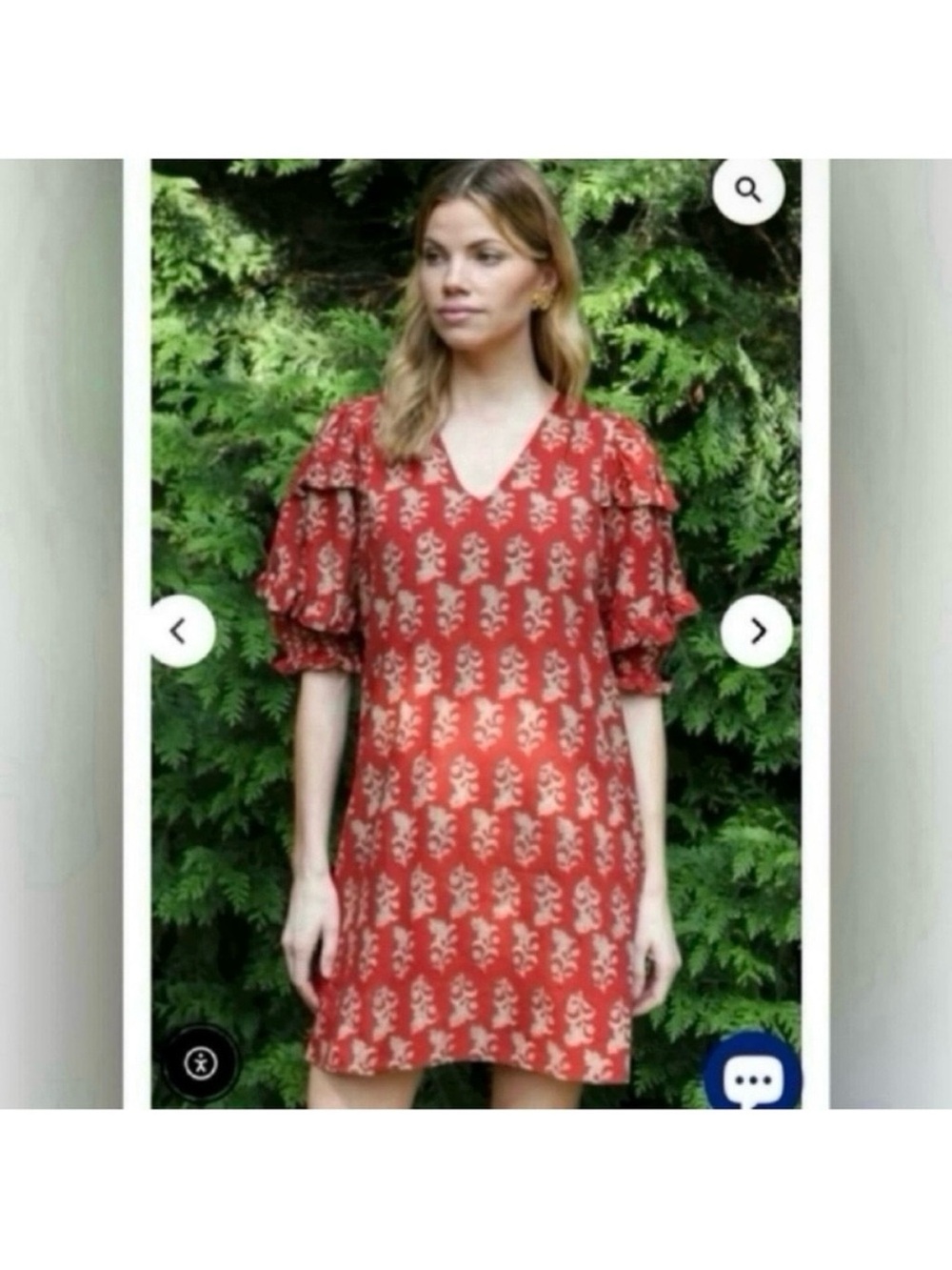 Anna Cate "rose" cotton puff sleeves ruffle v neck mini dress
